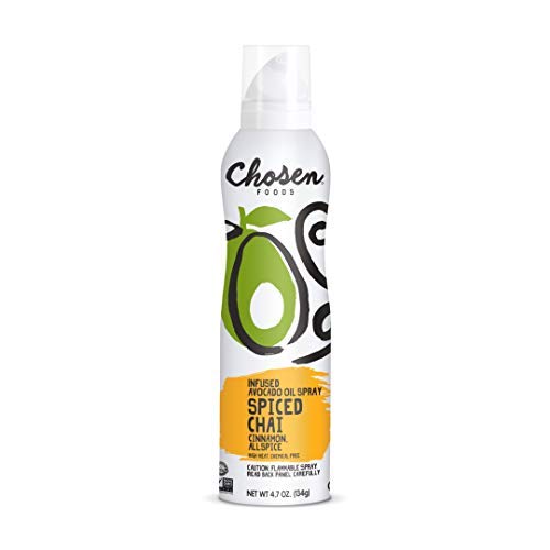Chosen Foods Spiced Chai Avocado Oil Spray 4.7 oz., Non-GMO, 500°F Smoke Point, Propellant-Free, Air Pressure Only for High-Heat Cooking, Baking and Frying