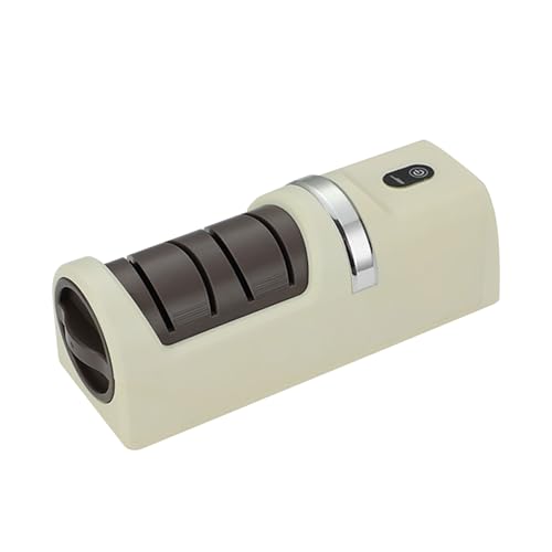 Riuulity Afilador de Cuchillos Eléctrico Recargable por USB, Muela Fina Gruesa Portátil para Cocina, Chef y Hogar (Beige)