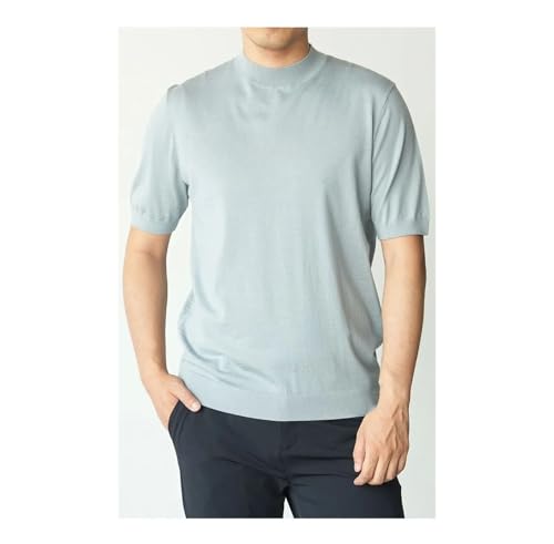 Men Wool Mock Neck Machine Process Short Sleeve Solid Sweater Pullovers3