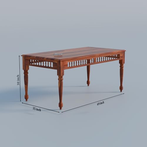 Image of Dining Table 8 Seater | Solid Sheesham Wood 8 Seater Dinning Table Set with 5 Cushioned Chairs & 1 Bench | Rectangular Dinner Table for Home, Kitchen & Living Room | Natural Finish