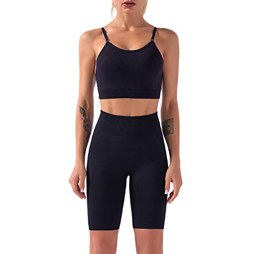 Moochy Conjunto de sutiã e shorts esportivos femininos com 2 peças ajustáveis espaguete acolchoado s