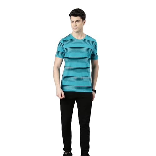 Image of F A S O Men's T-Shirt - Super Soft Combed Cotton Rich Fabric Sporty Striped Design Customized Comfort Fit