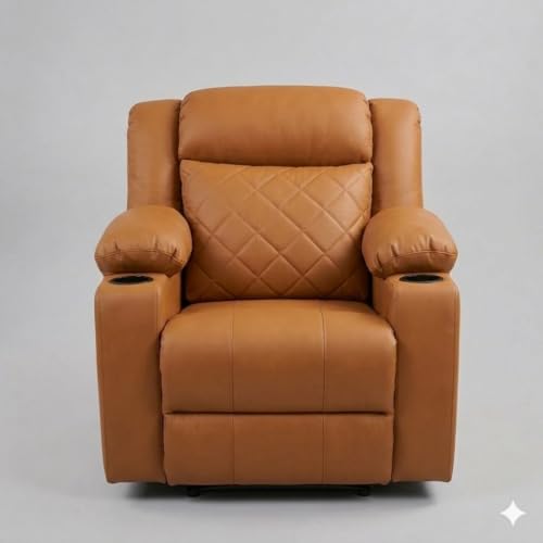 Image of Amazon Brand - Solimo Cosmo | Single Seater Sofa Recliner | Manual Recliner (Leatherette Tan) | 1 Year Warranty