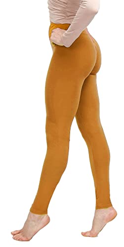 LMB High Waisted Leggings for Women Tummy Control - Extra Soft Fabric, Perfect for Lounging, Yoga, Casual and Formal wear - Mustard, One Size (Small - X-Large)