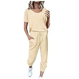 ✿ Damens Pure Color 2-teiliges Loungewear-Set. 2-teiliges Trainingsanzug Set. Casual-Style, Taschen-Design, Damen-Trainingsanzug. elastischer Bund, verstellbarer Kordelzug, elastischer Boden, bieten den maximalen Komfort für Sie.