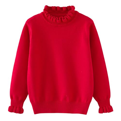 Boys Girls Warm Knitted Pullover Solid Color Long Sleeve Ribbed Sweater Soft Cozy Ruffle Round Neck Knitwear Top3