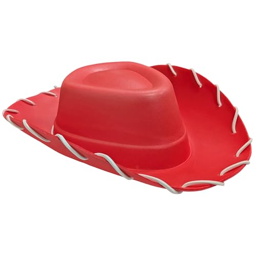 Adults Red Cowboy Hat for Men & Women – EVA Foam Western Fancy Dress Accessory with Chin Tie – Unisex Costume Hat for Wild West, Cowgirl, Cowboy, Jessie Outfits, Fancy Dress Parties & Themed Events