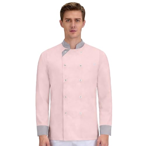 Mens Chef Coat Chefs Jacket Men Lightweight Unisex Long Sleeve Outfit with Pocket for Cleaning Hotel Restaurant