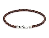 Auroris Echtleder-Armband geflochten 3mm mit 925 Sterling-Silber Karabinerverschluss - Länge: 17cm / Farbe: antik-braun