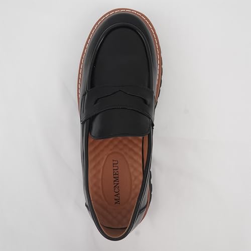 Image of Chunky Loafers Women Platform Loafers for Women Chunky Heel Lug Sole Loafers for Women Slip ons Round Toe