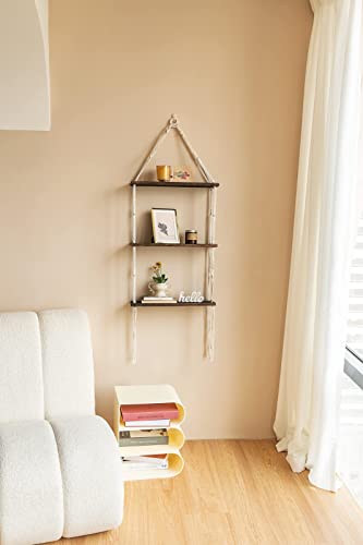 Mkono Macrame Wall Hanging Shelf 3 Tier Wood Floating Shelves With Cute Woven Rope Boho Room Decor Display Photos Plant Hanging Storage Shelves For Bathroom, Bedroom, Living Room, Nursery #TOP4