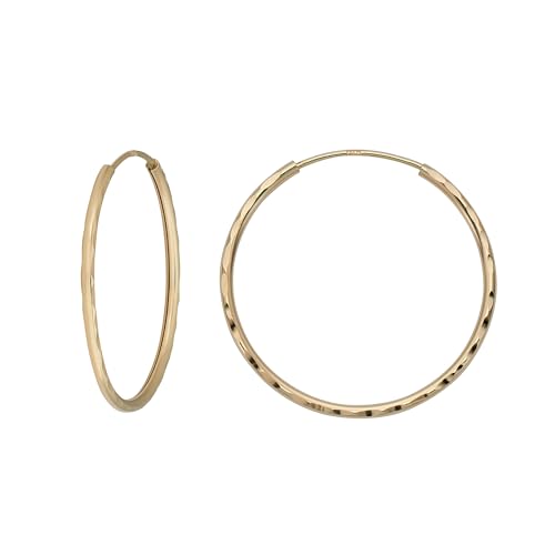 MAZZERI 14k Diamond Cut Gold Hoop Earrings, 1-mm, Hypoallergenic, Round Endless Closure Hoops for Pierced Ears