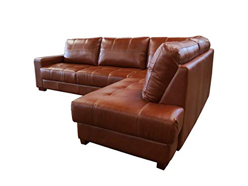 Sofá de Couro Canto Marrocos 3 lugares com Chaise Direita - Conhaque com Brilho