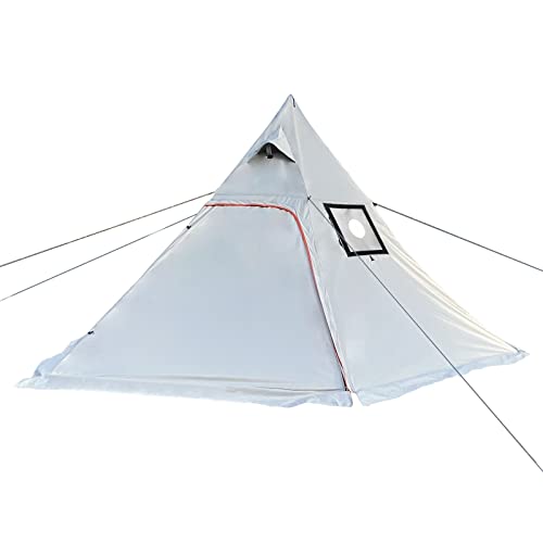 Danwkeiji Hot Tent With Stove Jack Winter 4 Person Tent 5Lb Portable Pyramid Tent 4 Season Tipi Tent For Family Camping Hunting Fishing Waterproof Wind-Proof (Hot Tent) #TOP2