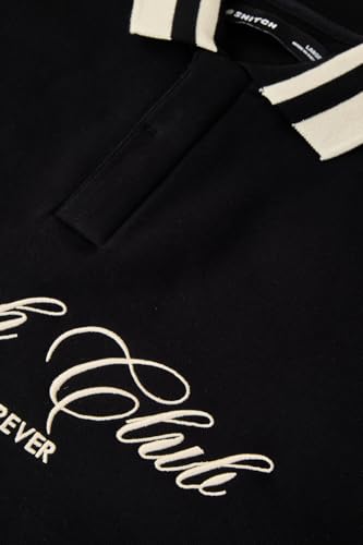 Image of SNITCH Men's Sweatshirt | Oversized Fit Pullover with Embroidered Logo & Contrasting Striped Polo Collar | Stylish Polyester Cotton Blend Casual Wear
