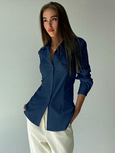 Image of OOMPH! Women Solid Cotton Shirt with Back Tie-Up Detail | Corset Style | Cinched Waist Shirt | Cotton Formal Shirt