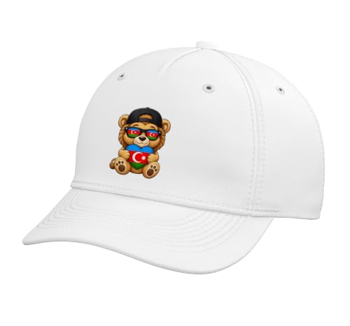 Azerbaijani Flag Lion Heart Heritage Outfit for Azerbaijan Adjustable Printed Baseball Hat, White