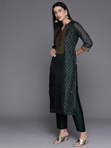 Image of Varanga Women Printed Straight Kurta Set with Dupatta | Chanderi | Round Neck | 3 /4 Sleeve | Calf Length |Casual & Effortlessly Chic Wear
