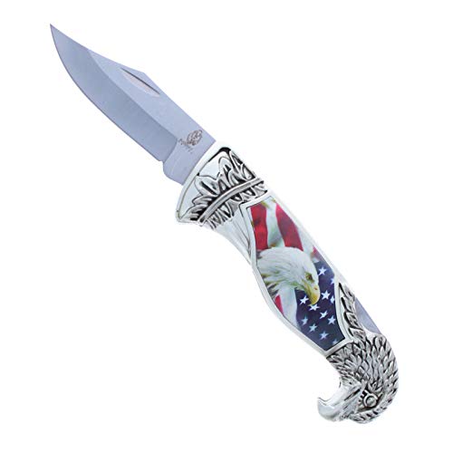 ASR Outdoor Folding Pocket Knife Patriotic Bald Eagle American Flag Collectible Gift, 8 Inch