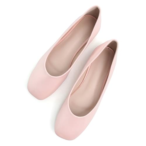 Image of ChaiRong Zhou Women Square Toe Ballets Flats Comfort Slip On Walking Shoes for Driving
