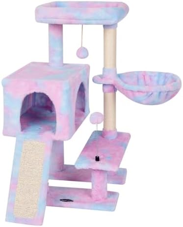MIAO PAW Cute Cat Tree Cat Tower for Indoor Condo with Sisal Scratching Posts Jump Platform Furniture Activity Center Play House Bed Fashion Design Houses Rainbow
