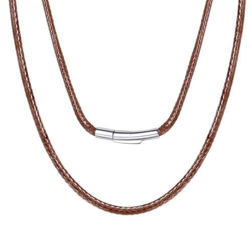 HSWYFCJY Lederkette Herren 3mm Kunstleder Halskette Braun Verfügbar Damen Leder kette mit Verschluss Kautschuk Kette 46cm für DIY Anhänger Schmuck