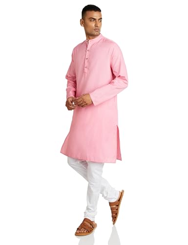 Image of Amazon Brand - Symbol Men Cotton Solid Long Kurta Pyjama Set (2pcs)