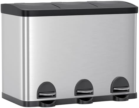 SONGMICS LTB54NL ゴミ箱 ホワイト】ペダル式 18L×3連 SONGMICS