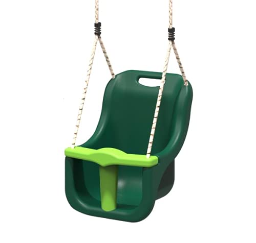 Baby Swing Seat - Green | OutdoorToys | Soft-touch Ropes, Removable T-Bar, High-Seat Back, Rope Length 150cm, Fits Most Makes of Swing Frame and Climbing Frame