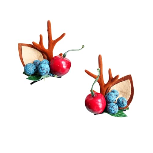 Hair Clips,Plastic Claw Hairpins,Christmas Antler Barrettes with Berries, 2 Pieces