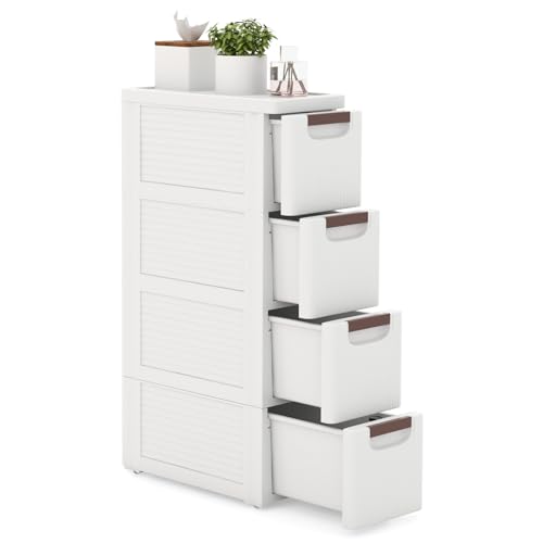 GOPLUS Nischenschrank schmal, Badschrank klein mit Schubladen & Rollen,...