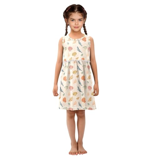 Girls and Toddlers'Sleeveless Cartoon Retro Ocean Seashell Summer Casual Dresses for Home Party Beach 2-8 Years4