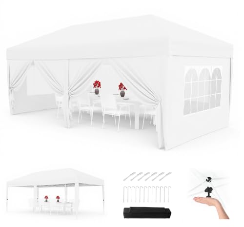 Image of Aptliton 3x6M Pop Up Gazebo with 6 Sidewalls Waterproof Outdoor Gazebo UPF 50+ with Carry Bag, 3 Adjustable Height, 4 Weight Bags, 8 Stakes & 6 Guy Ropes for Party Garden Outdoor Activities, White