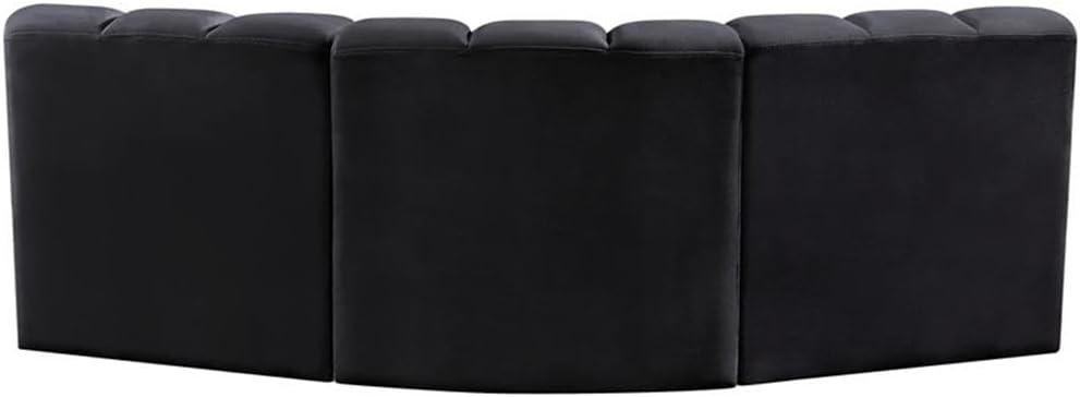 BOWERY HILL Contemporary Modular Sectional, 86" W x 41" D x 30" H, Soft Black Velvet Upholstery, Deep Channel Tufting, Versatile Living Room Seating, Modern Design
