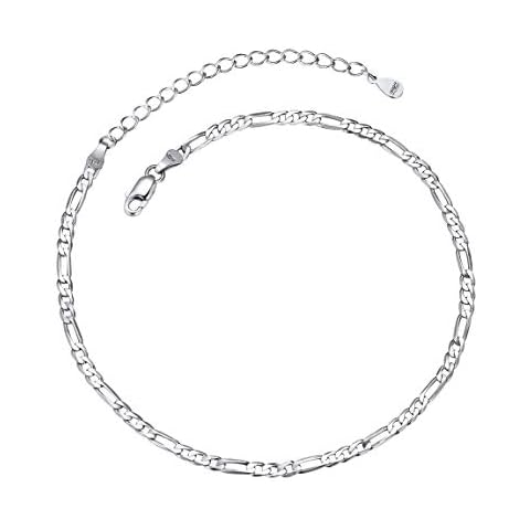 Tobillera Cadena Fígaro Plata de Ley S925 Chapado en Oro Blanco Cover