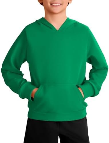 Haloumoning Boys Fashion Hoodies Kids Long Sleeve Hooded Sweatshirts with Kangaroo Pocket 5-14 Years, Green, 9-10 Years