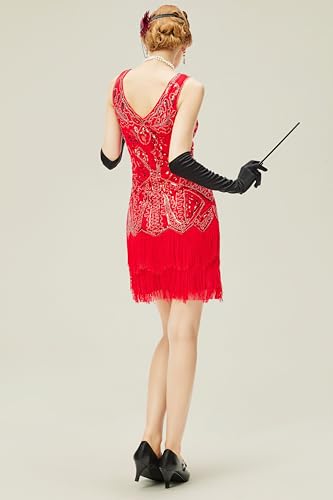 Image of BABEYOND Women's Flapper Dresses 1920s V Neck Beaded Fringed Great Gatsby Dress