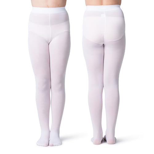 Image of Silky Toes Girls Opaque Microfiber Tights 1-2 Pairs Black White or Colored Nylon Stockings for Kids - ballet footed tights