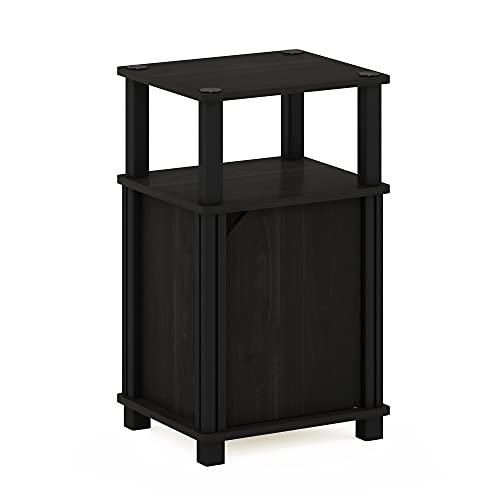 Image of Furinno JUST Night Stand, 3-Tier Nightstand with Door Cabinet, Side Table, End Table with Open Shelf, for Living Room, Bedroom, Espresso
