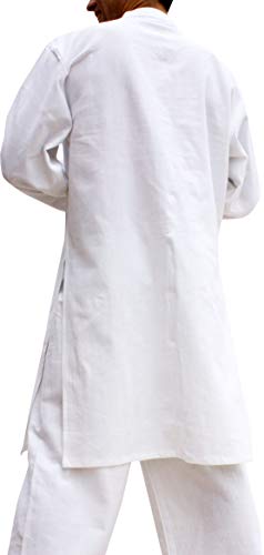 Image of Chinese Collar Mens Long Naval Jacket Many Button Tai Chi Cotton