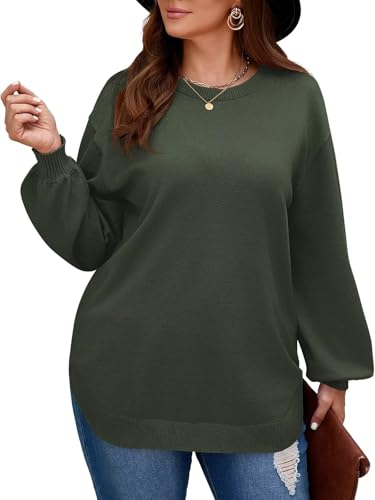 Image of BELAROI Plus Size Sweaters for Women Long Sleeve Shirts Loose Casual Oversized Tunic Sweater Fall Outfits Curved Hem M-5X