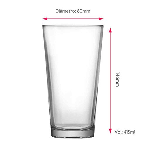 Jogo Copos Água Suco Conic Mix Vidro 415ml 6 Pcs