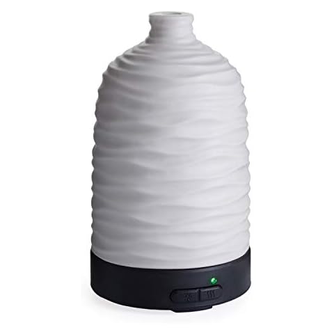 Airome Harmony Medium Porcelain Essential Oil Diffuser|100 mL Humidifying Ultrasonic Aromatherapy Diffuser 8 Colorful LED Lights, Intermittent & Continual Mist, Auto Shut-Off, White Cover