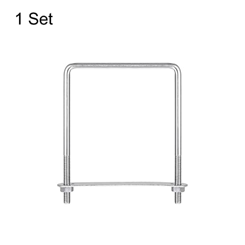 Image of uxcell Square U-Bolts, 112mm(4.41 inch) Inner Width 150mm Length M8 304 Stainless Steel U Clamp Bolt with Nuts and Plates, for Boat Trailer