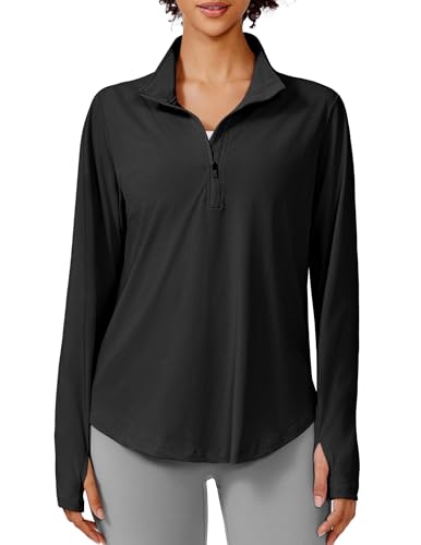 PINSPARK Womens UPF 50+ Sun Shirts Quick Dry Quarter Zip Pullover Long Sleeve Workout Running Golf Beach Tops Loose Fit