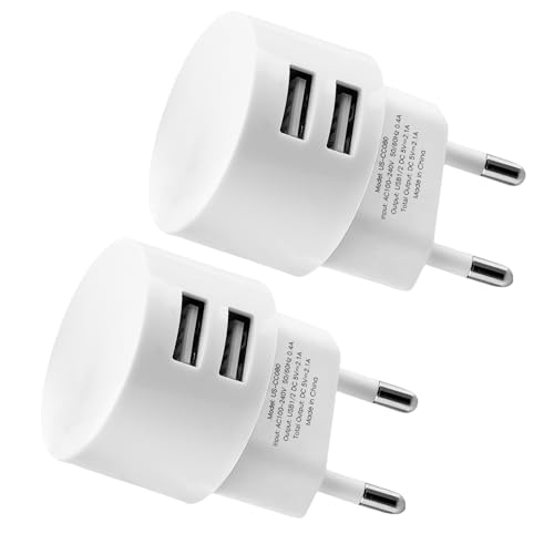 2 Pièces Double Prise USB-A 5V 2,1 A Chargeur USB Multiple pour Prises et Tambours Charge Rapide Adaptateur Secteur USB pour Téléphones Portables Tablettes et Appareils Espaces Restreints