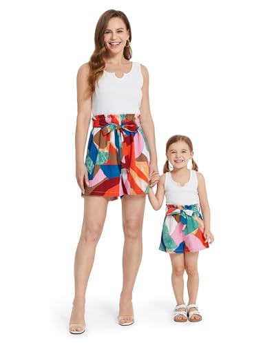 Image of PATPAT Mom and Daughter Matching Jumpsuits - Black Tank Top with Floral Wide-Leg Shorts