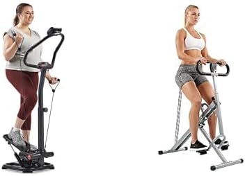 Sunny Health & Fitness Smart 2-in-1 Power Stepper with Resistant Bands & Handlebar + Upright Row-N-Ride Rowing Machine, Horse Riding Machine for Home Gym Use