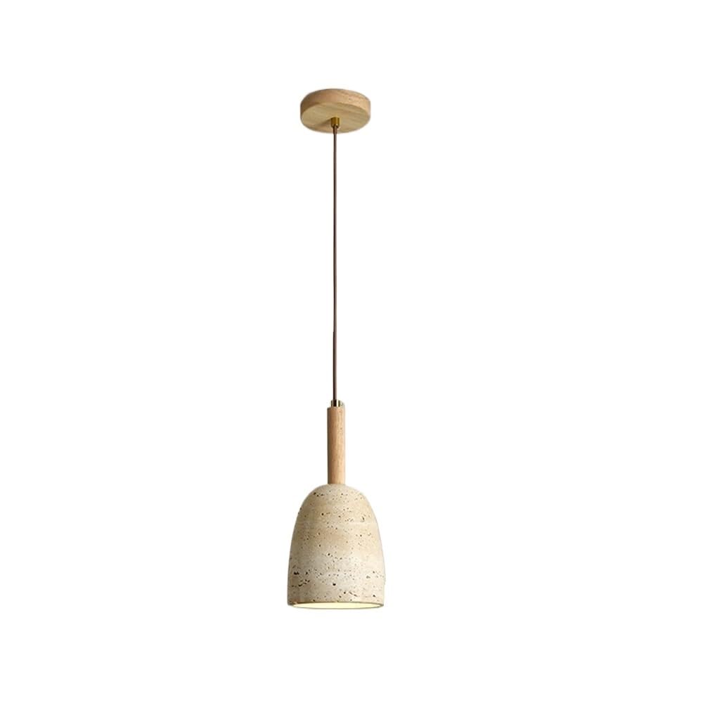 LYMSXAZOU Mid Century Retro Adjustable Height Hanging Lamp Yellow Travertine Body Pendant Light Fixtures Solid Wood Accent 3-Color Dimmable Chandelier for Bedroom Living Room
