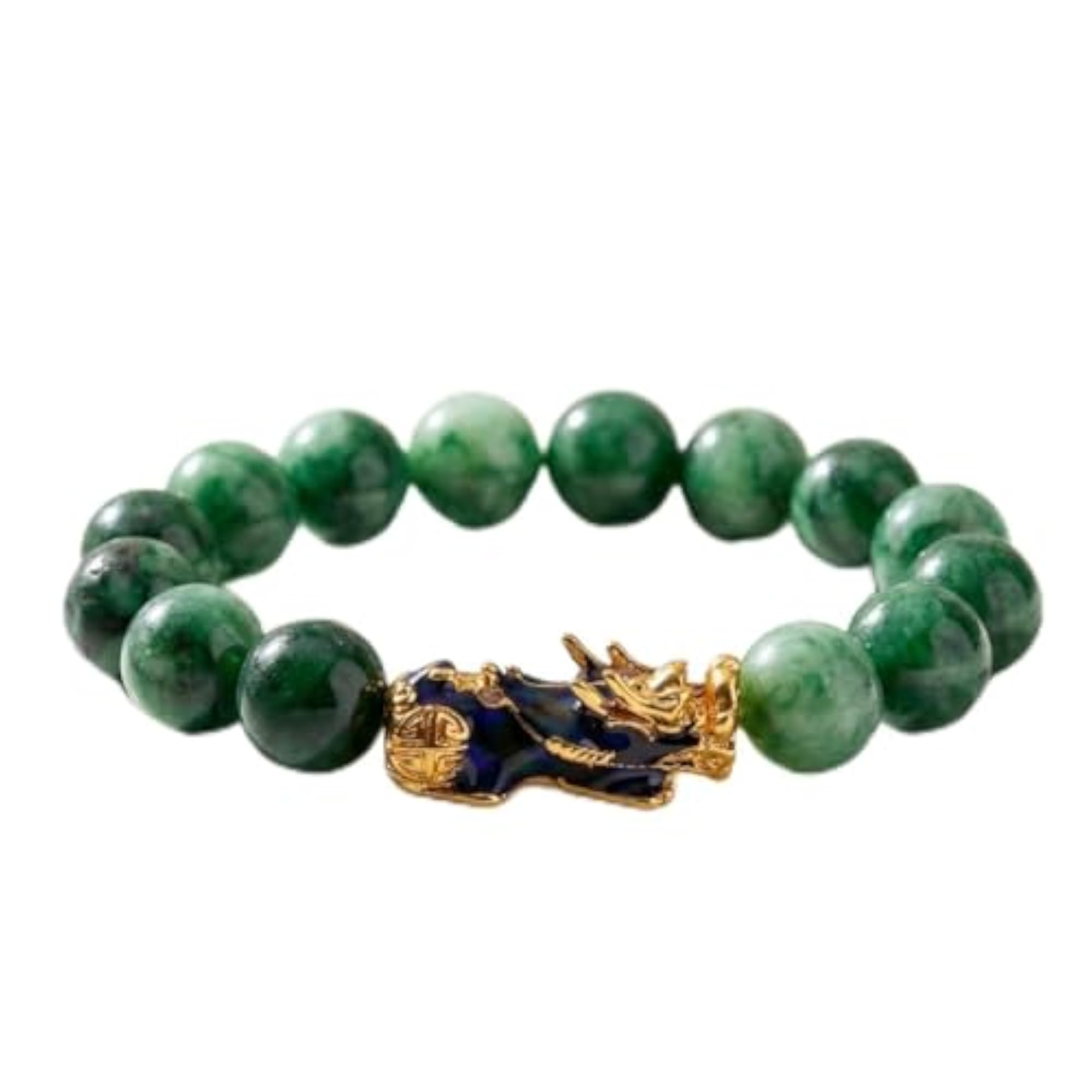 Green Jade Pi Yao Bracelet for Abundance and Prosperity, 12mm Beads